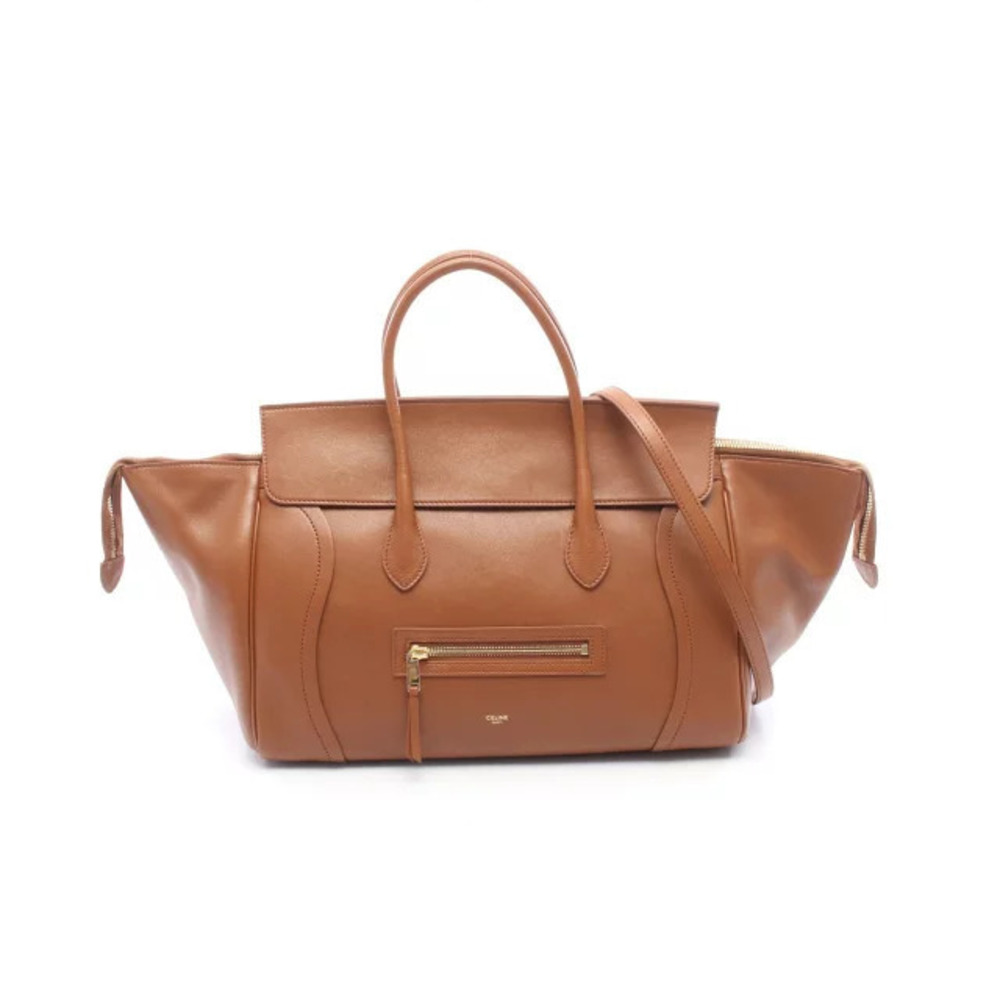 Celine Luggage Handbag Lambskin Leather Brown